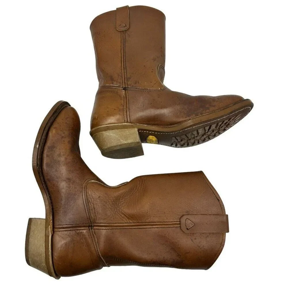 Vibram Mens Ws Work n Sport Cowboy Western Boots Brown Leather Pull On USA 7.5